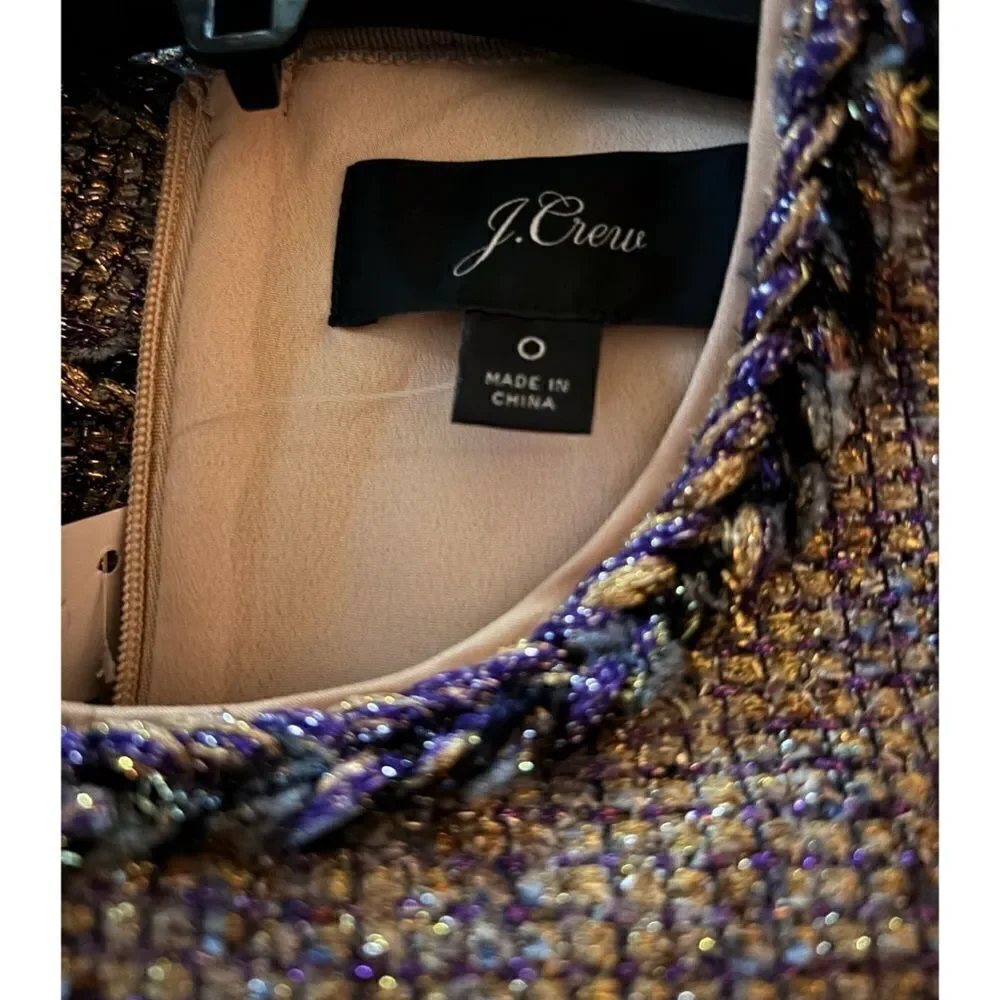J. Crew Sheath Dress in Gold Blue Twinkle Tweed Size 0 / NWT